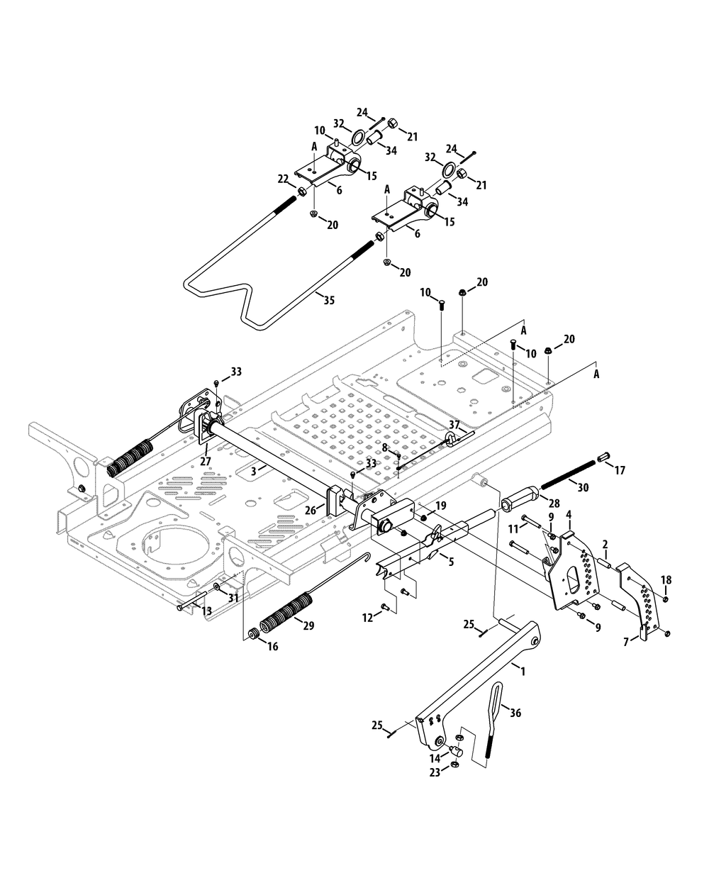 Deck Lift Diagram and Parts List for Z-FORCEL60 (17ASDALD010)(2014) Cub Cadet Lawn Tractor